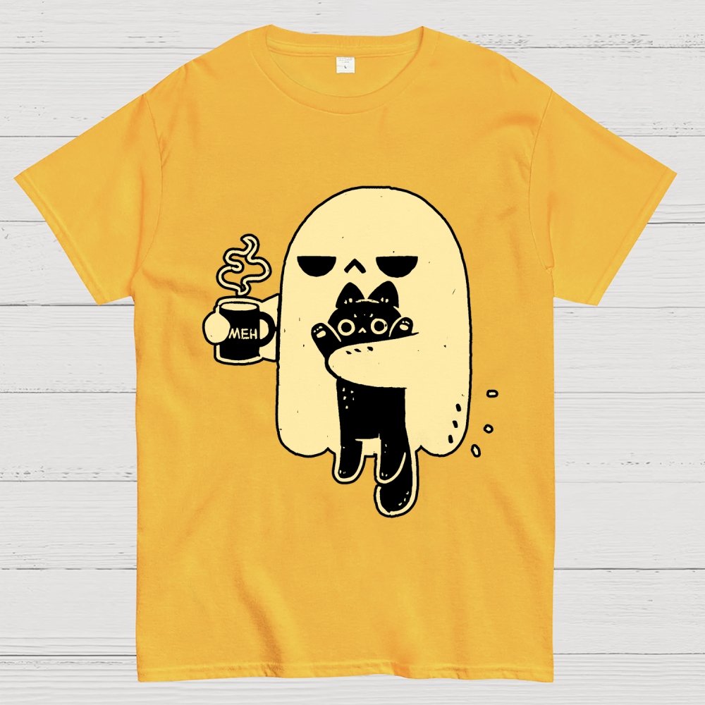 Cute Ghost Holding Cat Geek T-Shirt