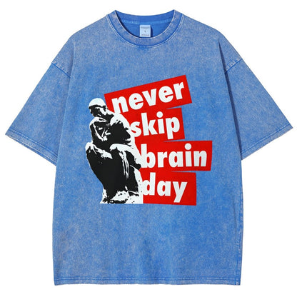 Never Skip Brain Day Vintage Distressed T-shirt