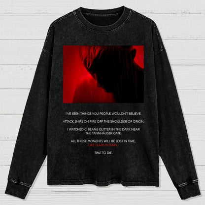 Tears in Rain-Tears in Red-Time to Die Washed Long Sleeve Tee