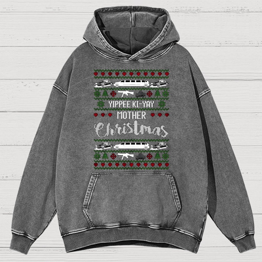 Yippee Ki-Yay Mother Christmas Ugly Vintage Distressed Hoodie