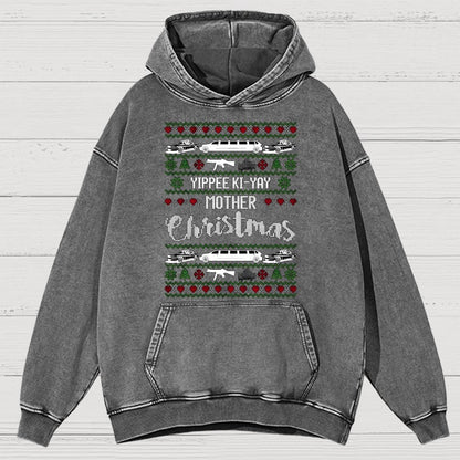 Yippee Ki-Yay Mother Christmas Ugly Vintage Distressed Hoodie