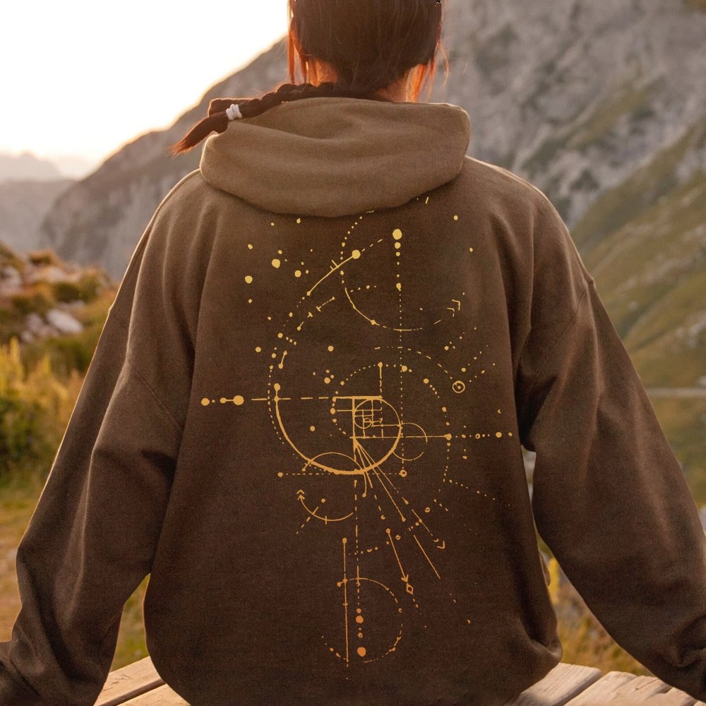 Distressed Fibonacci Printed Back Cotton Hoodie