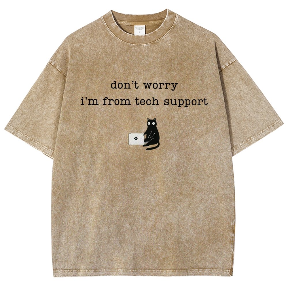 Don't Worry I'm From Tech Support Cat Vintage Distressed T-shirt