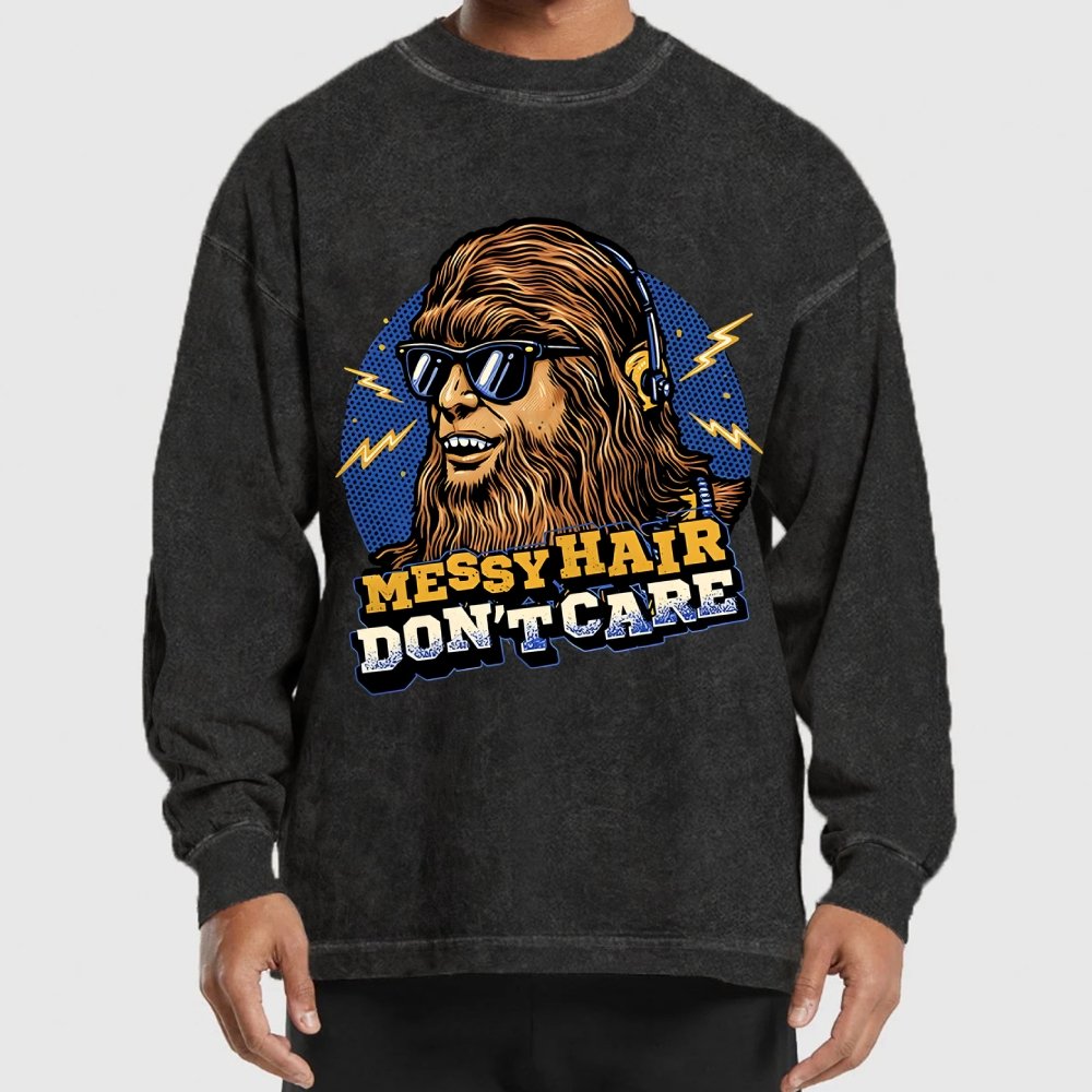 Messy Hair Don't Care Washed Long Sleeve Tee
