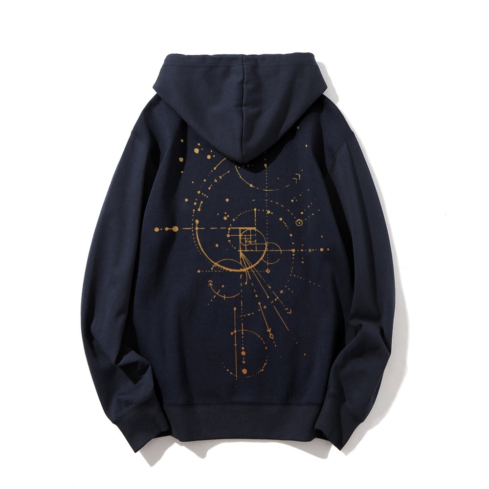 Distressed Fibonacci Printed Back Cotton Hoodie
