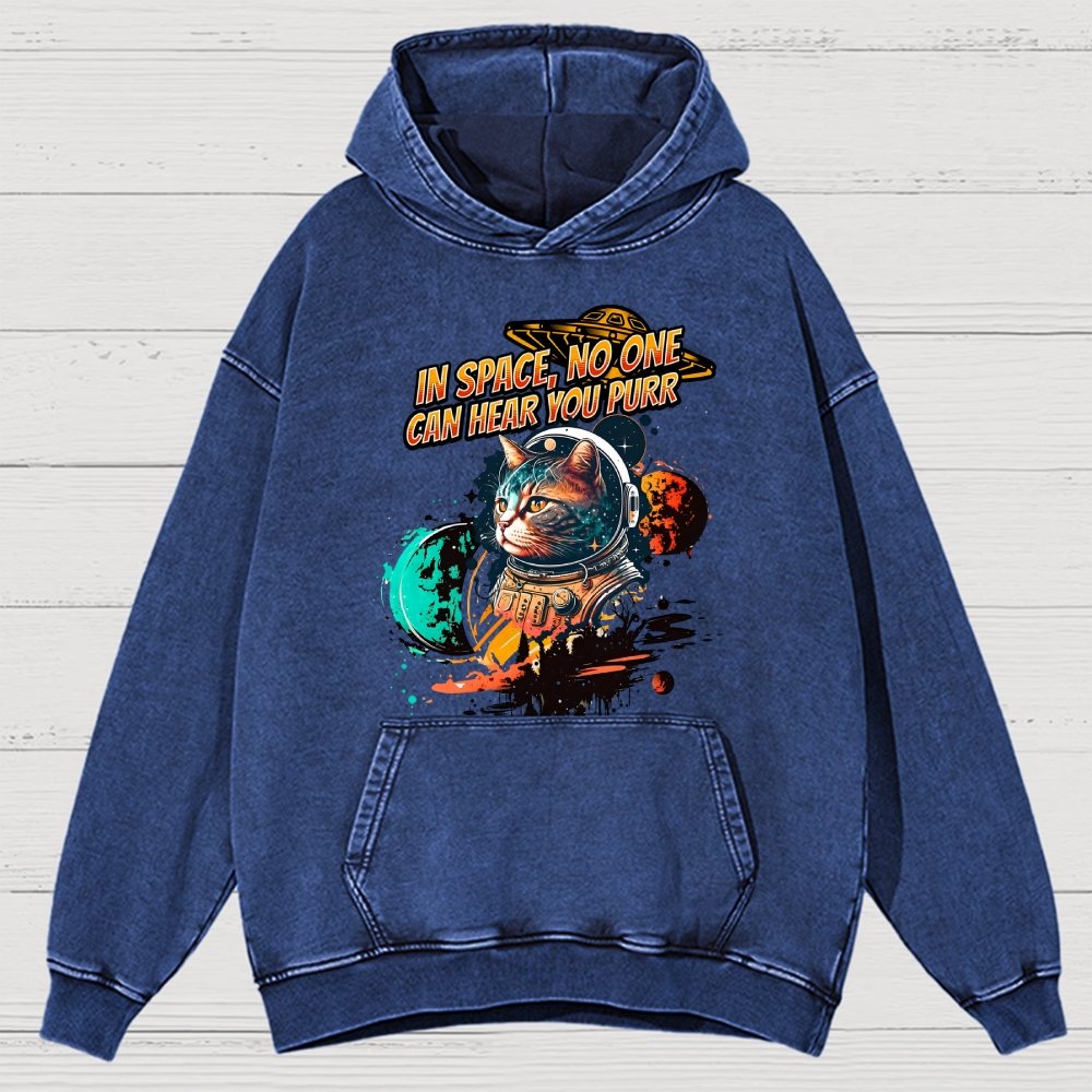 In Space No One Can Hear You Purr Vintage Distressed Hoodie
