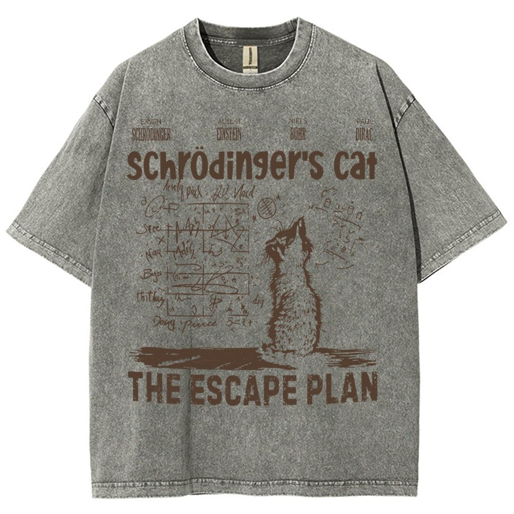 Schrodinger's Cat Escape Plan Interesting Physics Science Vintage Distressed T-shirt