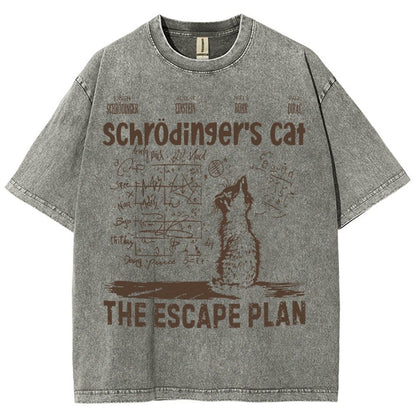 Schrodinger's Cat Escape Plan Interesting Physics Science Vintage Distressed T-shirt