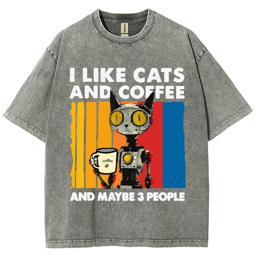 I Like Robot Cats And Coffee Vintage Distressed T-shirt