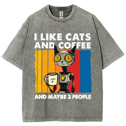 I Like Robot Cats And Coffee Vintage Distressed T-shirt