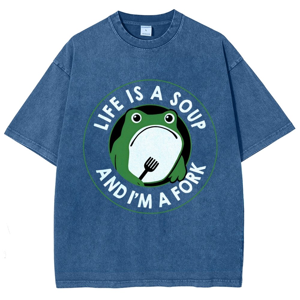 Life Is Soup and I'm a Fork Frog Vintage Distressed T-shirt