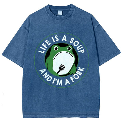 Life Is Soup and I'm a Fork Frog Vintage Distressed T-shirt