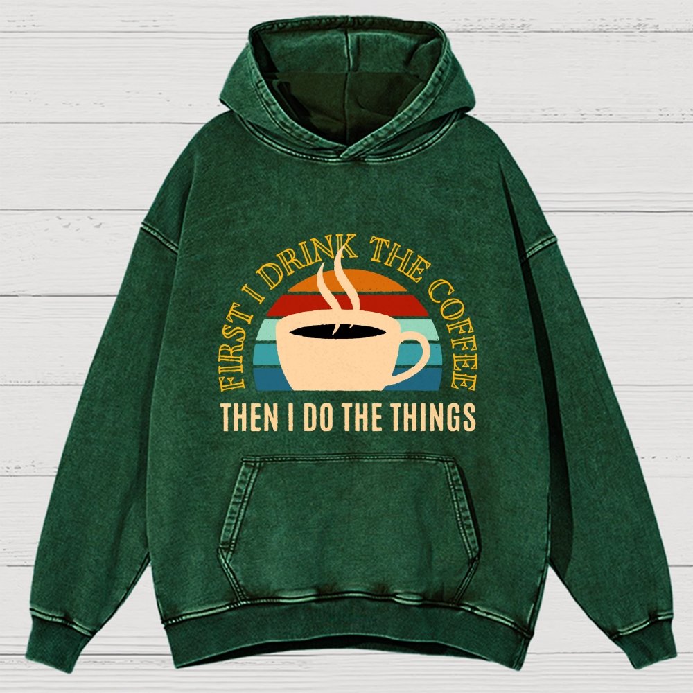 First The Coffee Vintage Distressed Hoodie