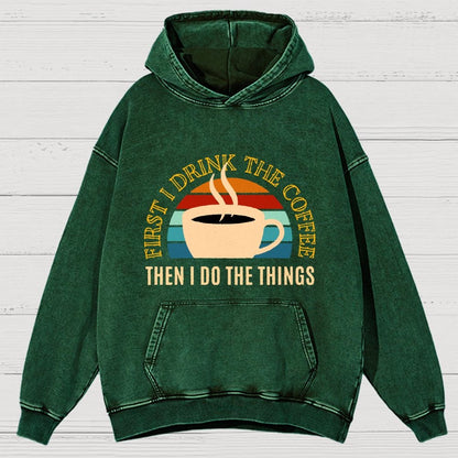 First The Coffee Vintage Distressed Hoodie