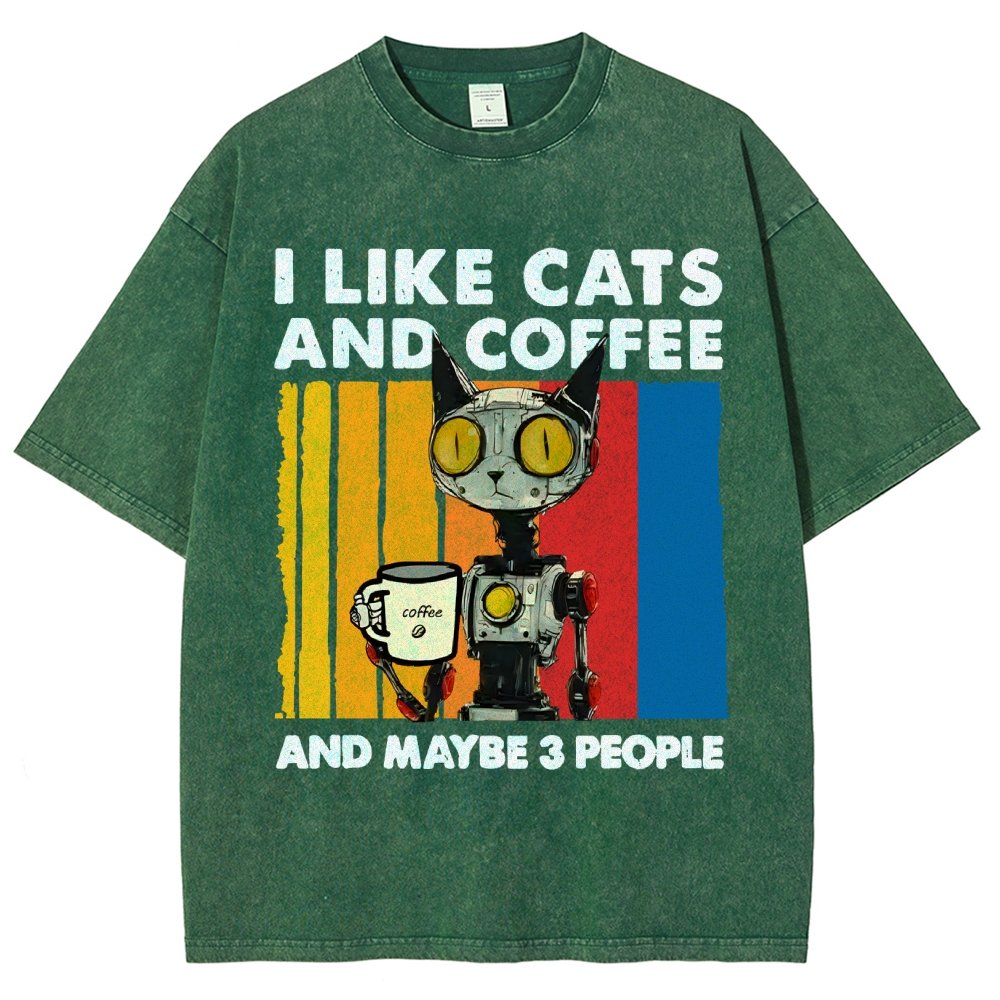 I Like Robot Cats And Coffee Vintage Distressed T-shirt