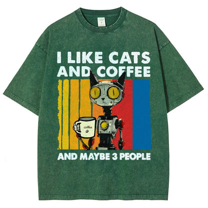 I Like Robot Cats And Coffee Vintage Distressed T-shirt