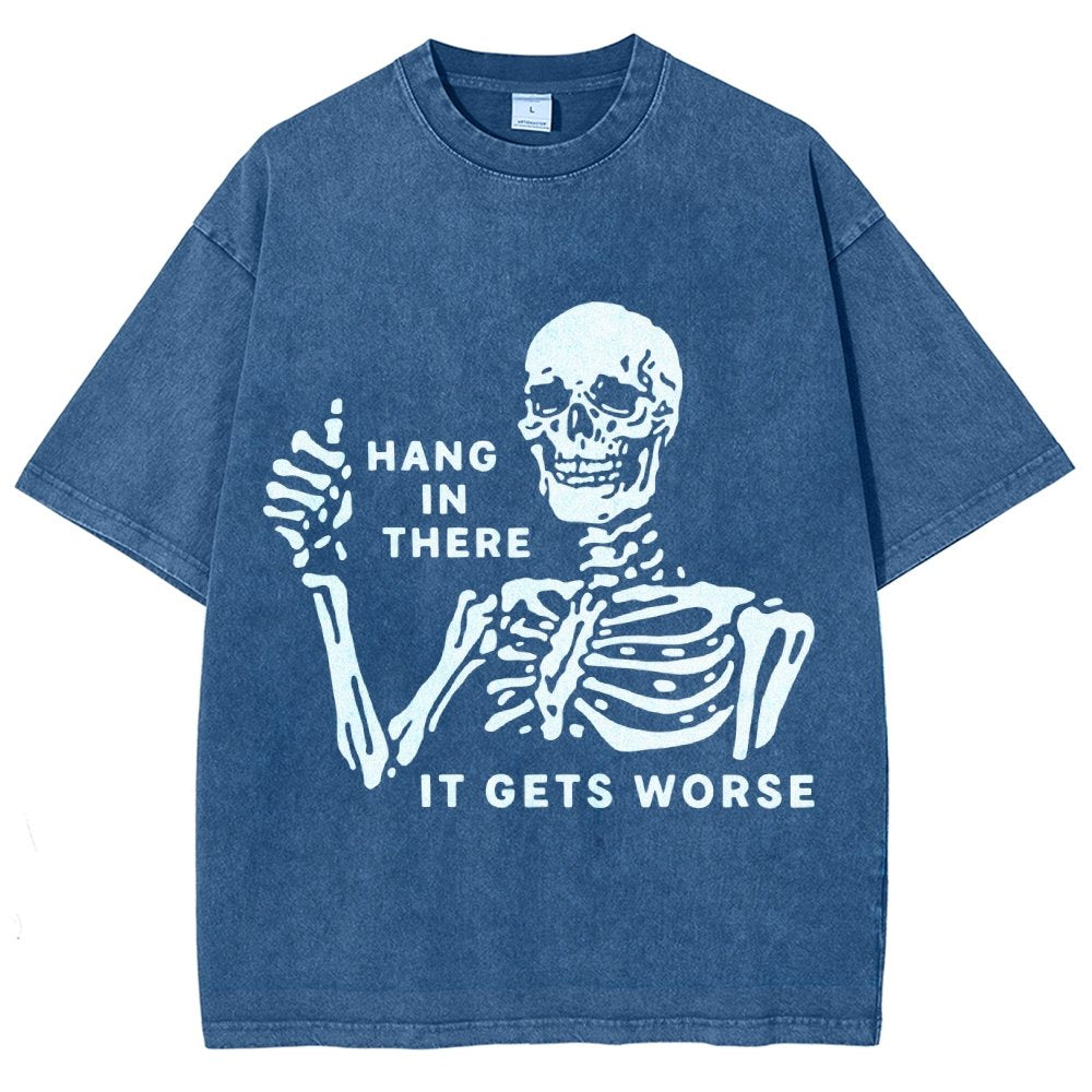 Hang In There Skeleton Vintage Distressed T-shirt