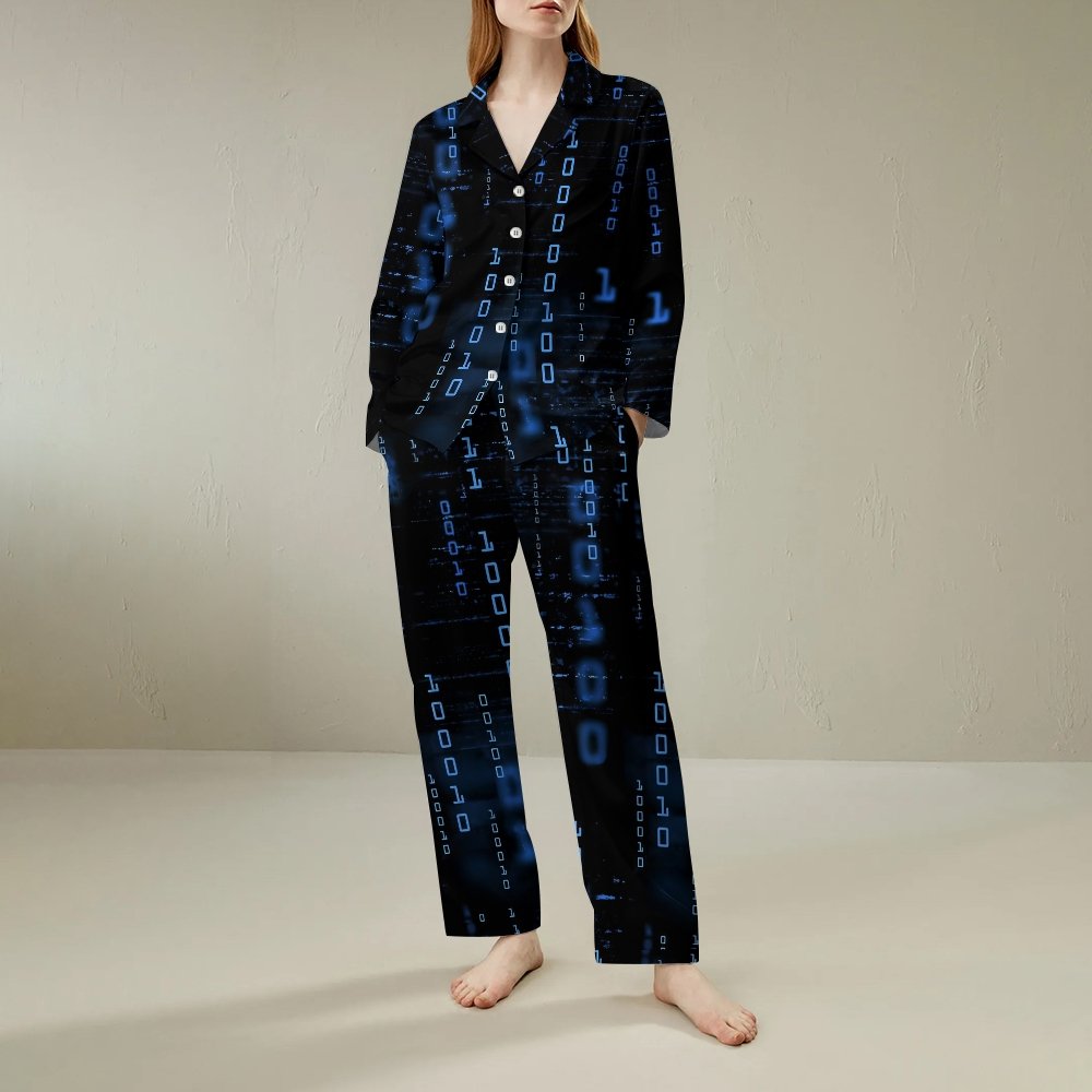Blue Codes 0 And 1 Geek Long Sleeve Pajama Set