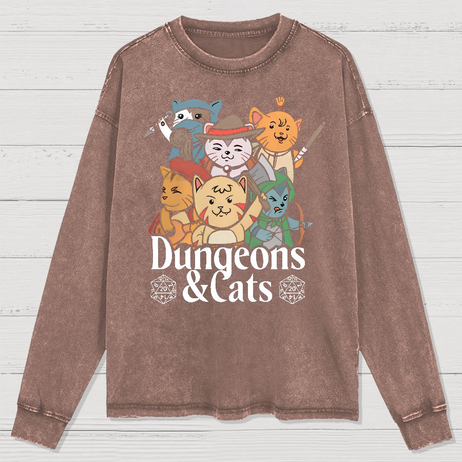 Dungeons and Cats Washed Long Sleeve Tee