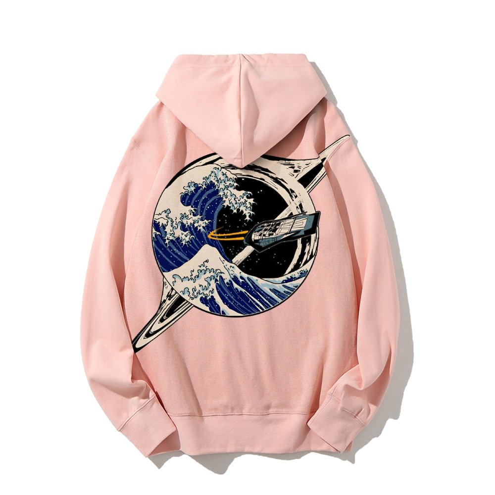 Interstellar Kanagawa Wave Printed Back Cotton Hoodie