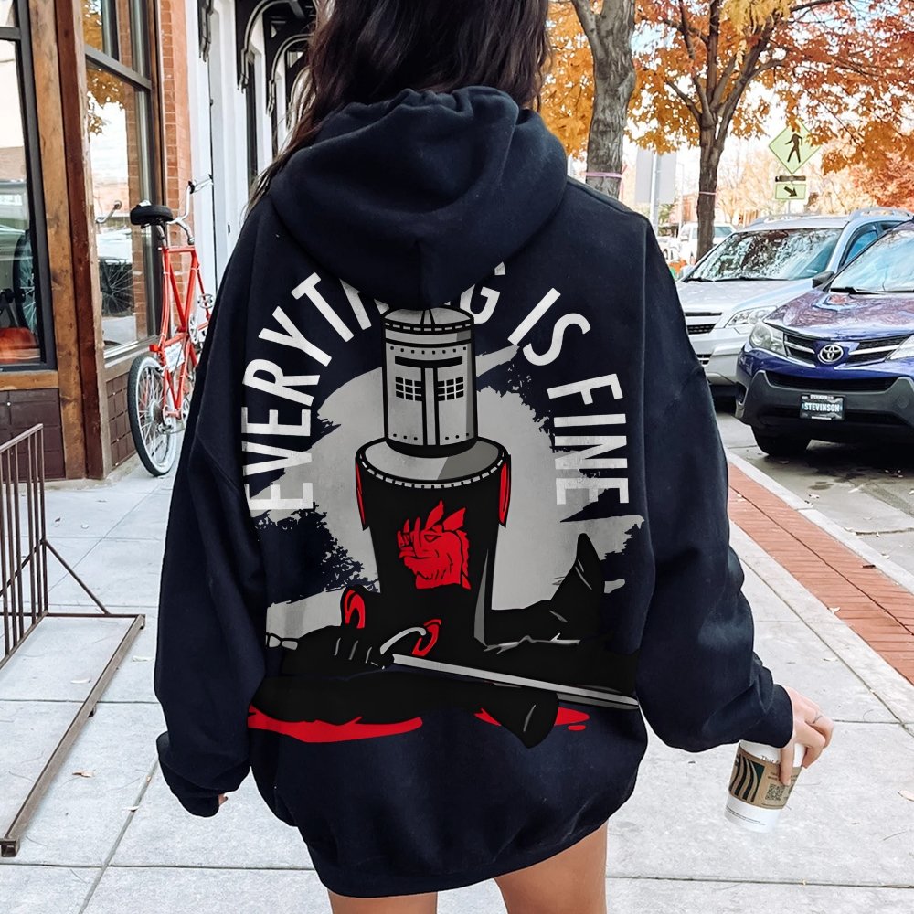 Everything Is Fine Printed Back Cotton Hoodie