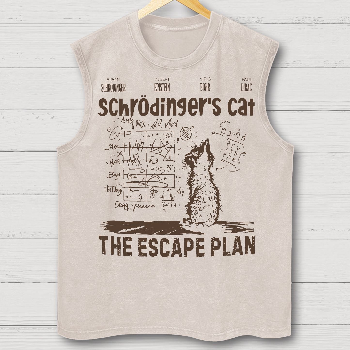 Schrodinger's Cat Escape Plan Interesting Physics Science Vintage Distressed Washed Tank