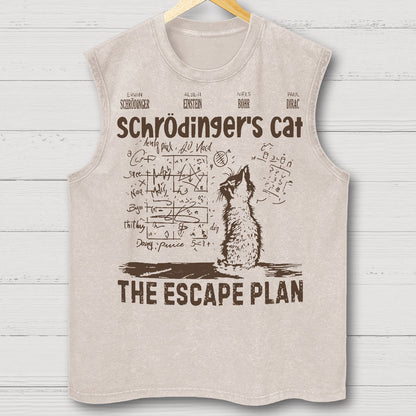 Schrodinger's Cat Escape Plan Interesting Physics Science Vintage Distressed Washed Tank