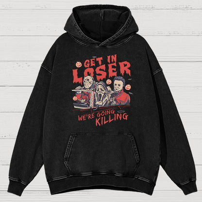 Get In Loser Halloween Vintage Distressed Hoodie