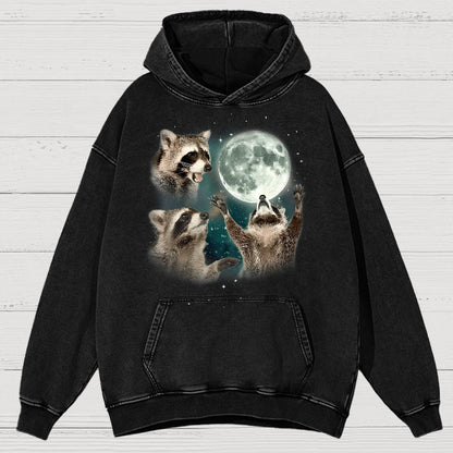 Three Raccoons Moon  Vintage Distressed Hoodie