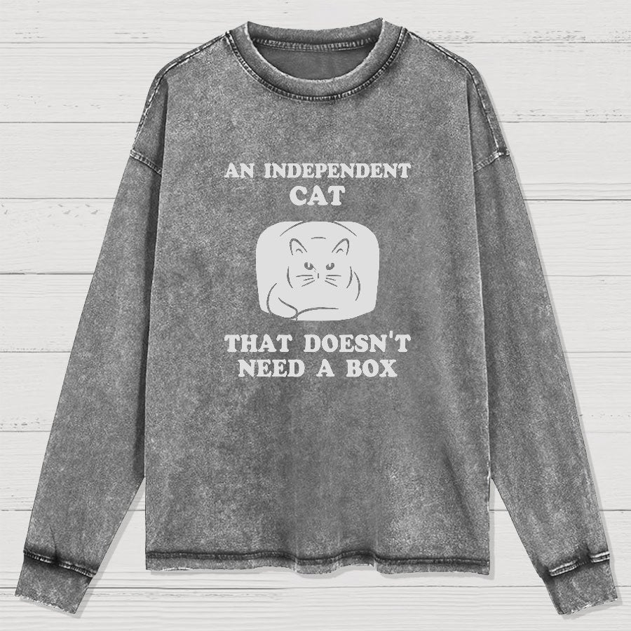 A Independent Cat That Doesn't Need Box Washed Long Sleeve Tee