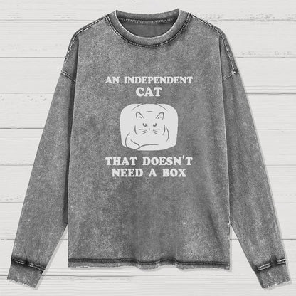 A Independent Cat That Doesn't Need Box Washed Long Sleeve Tee