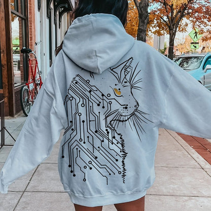 Cat Printed Back Cotton Hoodie