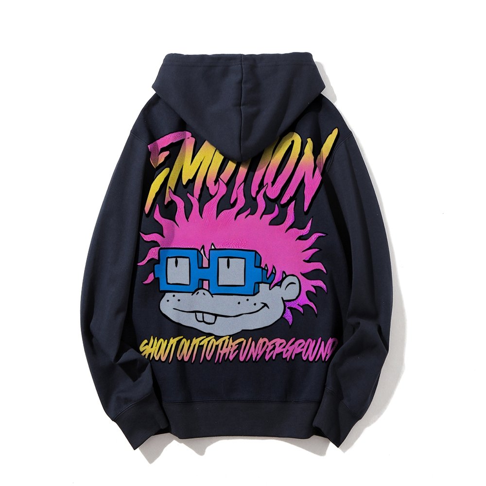 Vintage Cartoon Monster Graphic Print Printed Back Cotton Hoodie