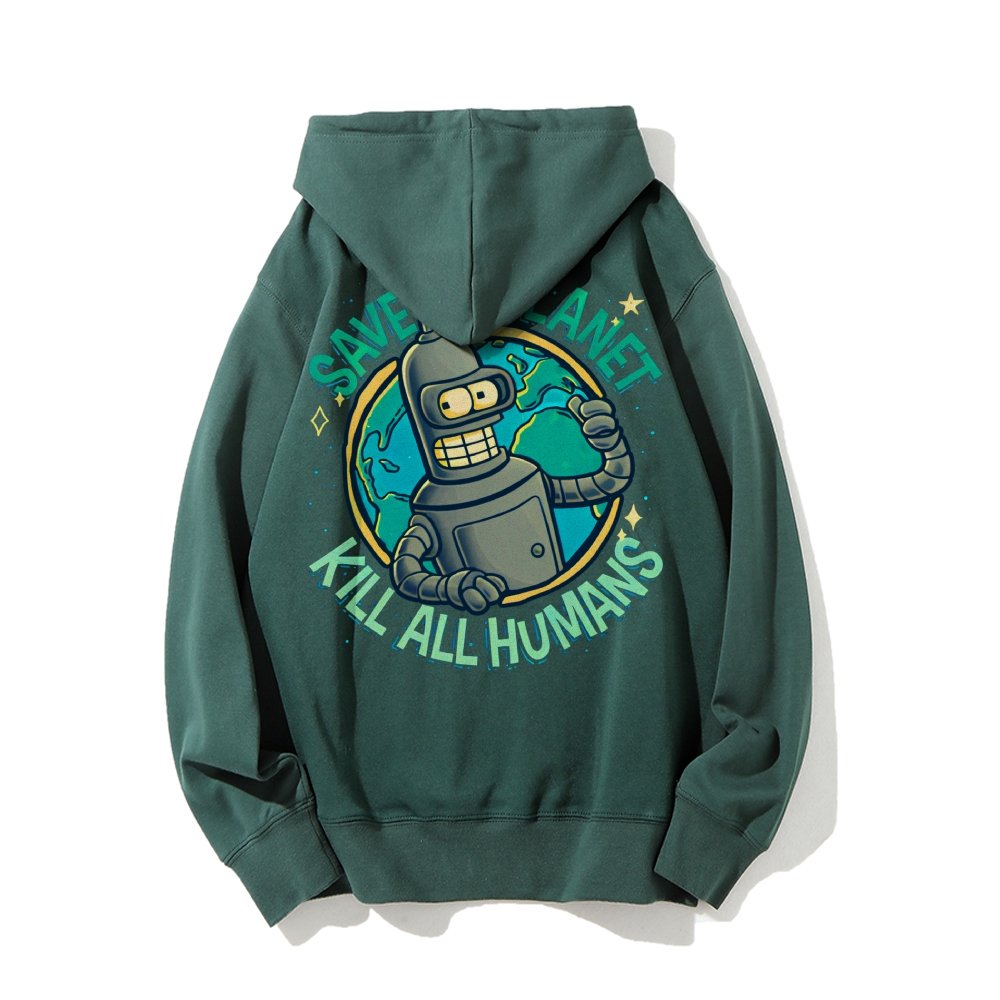 Save The Planet Kill All Humans Geek Printed Back Cotton Hoodie