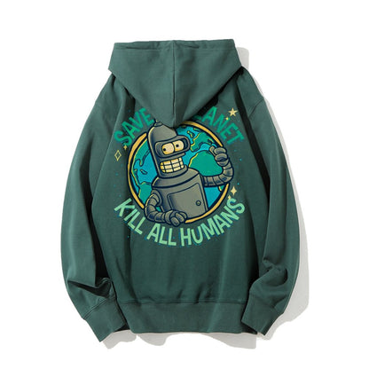 Save The Planet Kill All Humans Geek Printed Back Cotton Hoodie