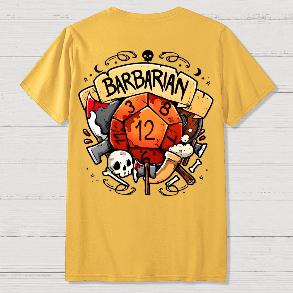 Barbarian Dice Game Front And Back Printing Geek T-Shirt