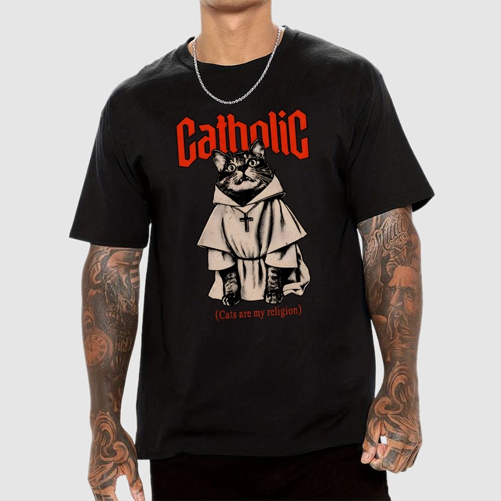 Catholic (Cats Are My Religion) Geek T-Shirt
