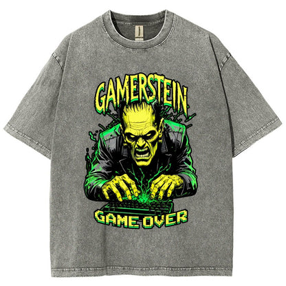 Gamerstein Game Over Funny Halloween Vintage Distressed T-shirt
