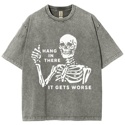 Hang In There Skeleton Vintage Distressed T-shirt