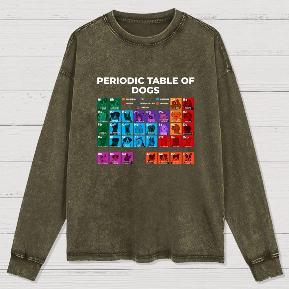 Periodic Table Of Dogs Dog Lover Funny Science Washed Long Sleeve Tee