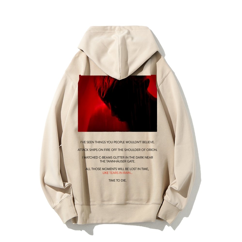 Tears in Rain-Tears in Red-Time to Die Printed Back Cotton Hoodie