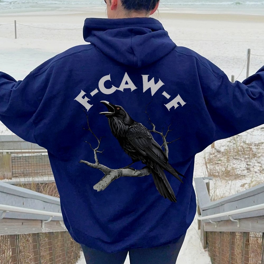 F-Caw-F Funny Crow Printed Back Unisex Cotton Hoodie