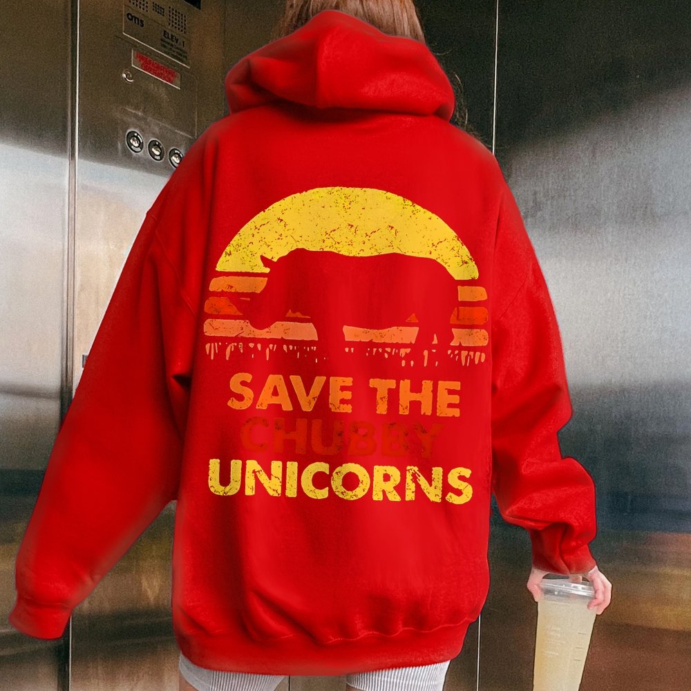 Save The Chubby Unicorns  Printed Back Unisex Cotton Hoodie