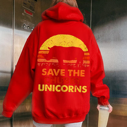 Save The Chubby Unicorns  Printed Back Unisex Cotton Hoodie