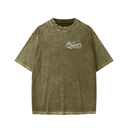 Captain's Shark Fishing Front And Back Printing Washed T-shirt