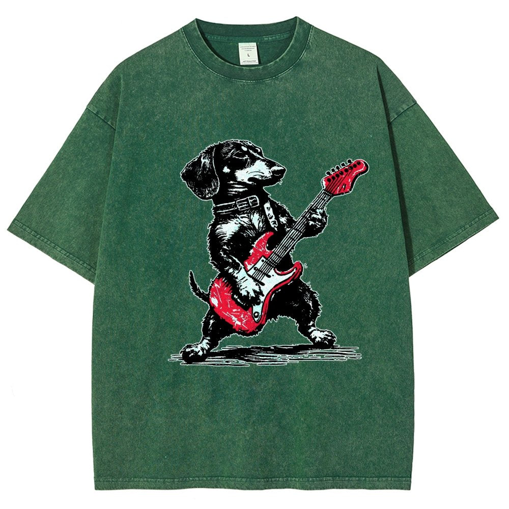 Dachshund Weenie Playing Guitar Vintage Distressed T-shirt