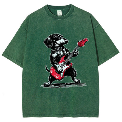 Dachshund Weenie Playing Guitar Vintage Distressed T-shirt