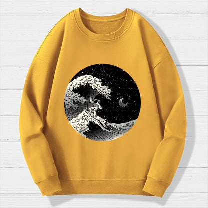 Astronaut Surfing Kanagawa Wave Geek Cotton Sweatshirt