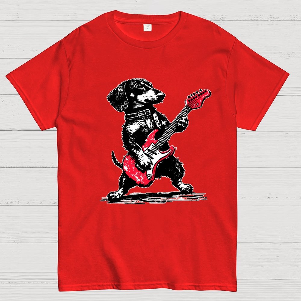 Dachshund Weenie Playing Guitar Geek T-Shirt