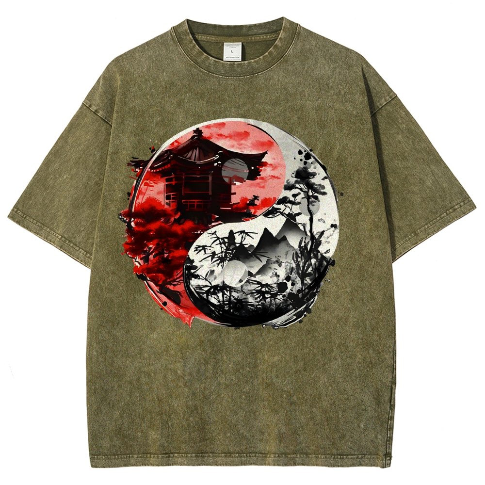 Temple Yin yang Vintage Distressed T-shirt
